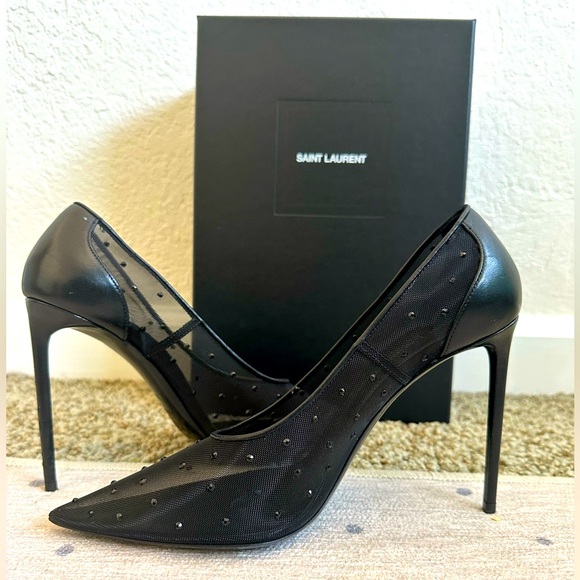 Yves Saint Laurent Anja Black Rhinestone Mesh Pump EU 39